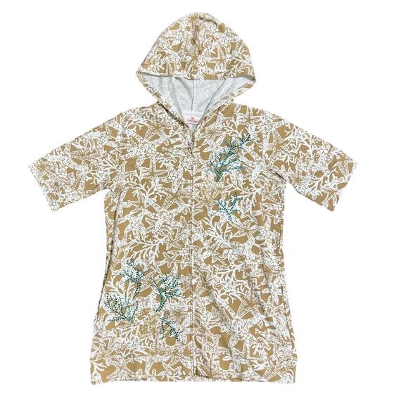 Quacker Factory Hoodie Womens XXS Full Zip Short Sleeve Embellished Starfish - Picture 1 of 8